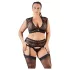 Cottelli Plus Size - ar strasu rotāts mežģīņu apakšveļas komplekts (melns) - XL