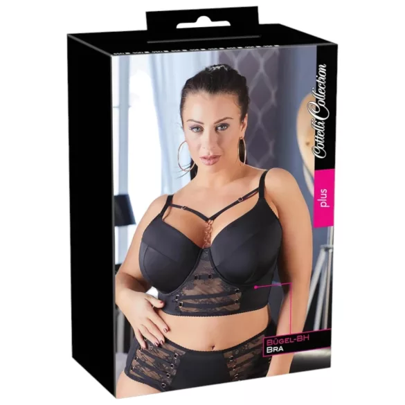 Cottelli Plus Size - mežģīņu krūšturis ar siksnām (melns)