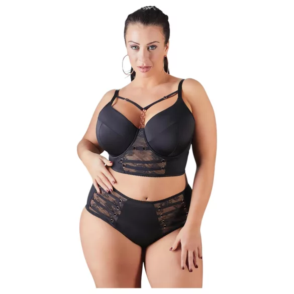 Cottelli Plus Size - mežģīņu krūšturis ar siksnām (melns)