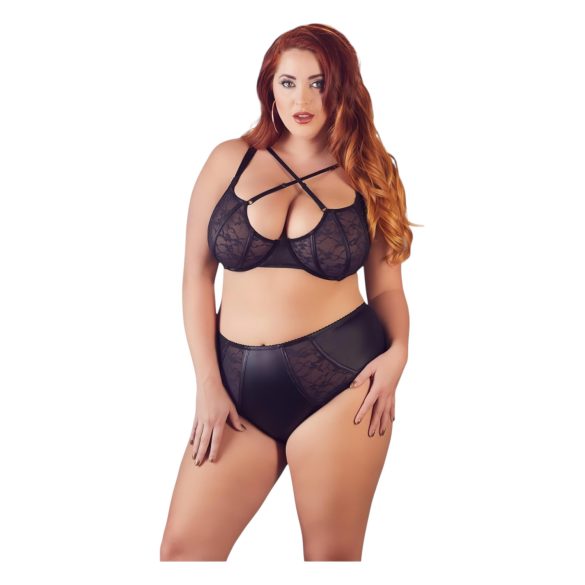 Cottelli Plus Size - krustveida lencīšu krūšturis un biksītes (melns) - 85E/L