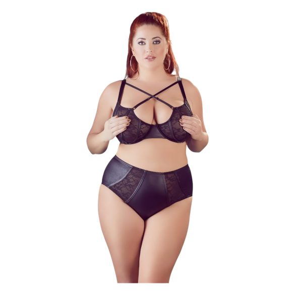 Cottelli Plus Size - krustveida lencīšu krūšturis un biksītes (melns) - 85E/L
