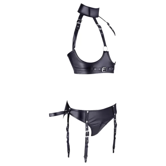 Cottelli Bondage - spīdīgs krūštura komplekts ar aprocēm melns - L