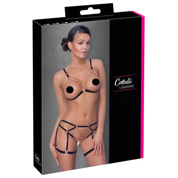 Cottelli - ķermeņa siksna ar ķēdēm, dekoratīva, 2 daļas, melna