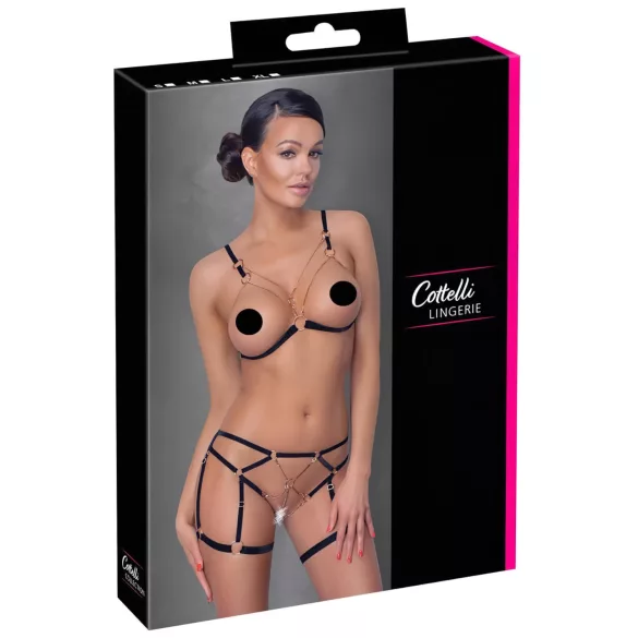 Cottelli - ķermeņa siksna ar ķēdēm, dekoratīva, 2 daļas, melna