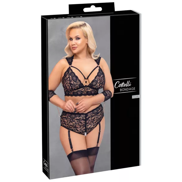 Cottelli Bondage Plus Size - mežģīņu krūštura komplekts (melns)