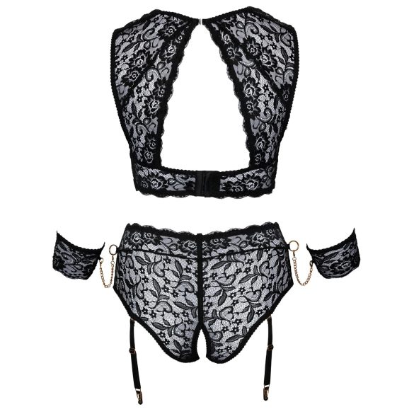 Cottelli Bondage Plus Size - mežģīņu krūštura komplekts (melns)