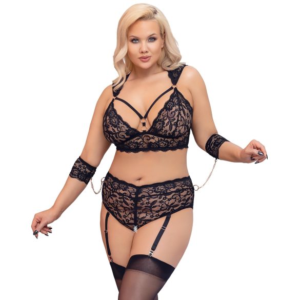 Cottelli Bondage Plus Size - mežģīņu krūštura komplekts (melns) - 3XL