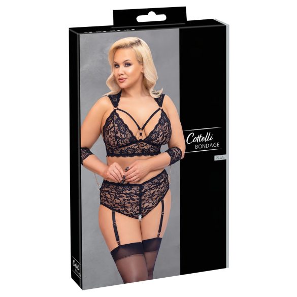 Cottelli Bondage Plus Size - mežģīņu krūštura komplekts (melns) - 4XL