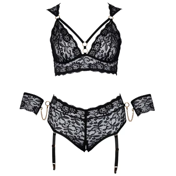 Cottelli Bondage Plus Size - mežģīņu krūštura komplekts (melns) - 4XL