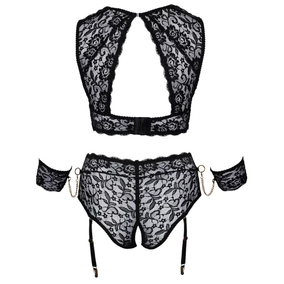 Cottelli Bondage Plus Size - mežģīņu krūštura komplekts (melns) - 4XL