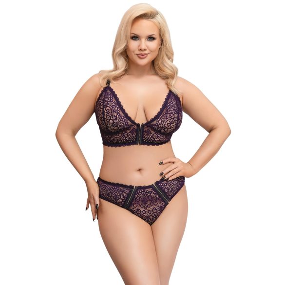 Cottelli Plus Size - caurspīdīgs rakstains krūštura komplekts (violets)