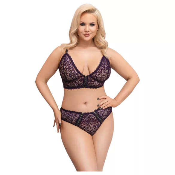 Cottelli Plus Size - caurspīdīgs rakstains krūštura komplekts (violets)