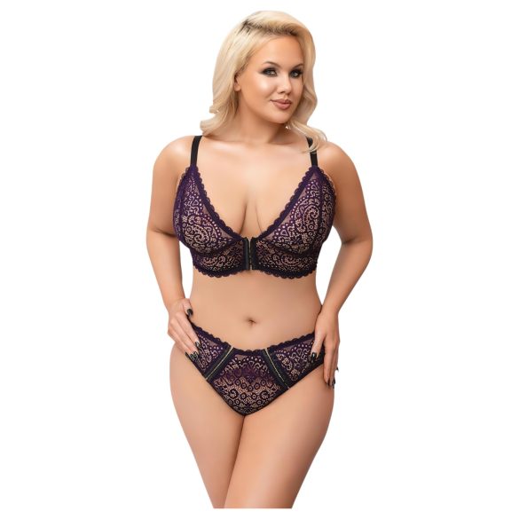 Cottelli Plus Size - caurspīdīgs rakstains krūštura komplekts (violets)