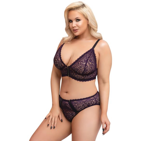 Cottelli Plus Size - caurspīdīgs rakstains krūštura komplekts (violets)