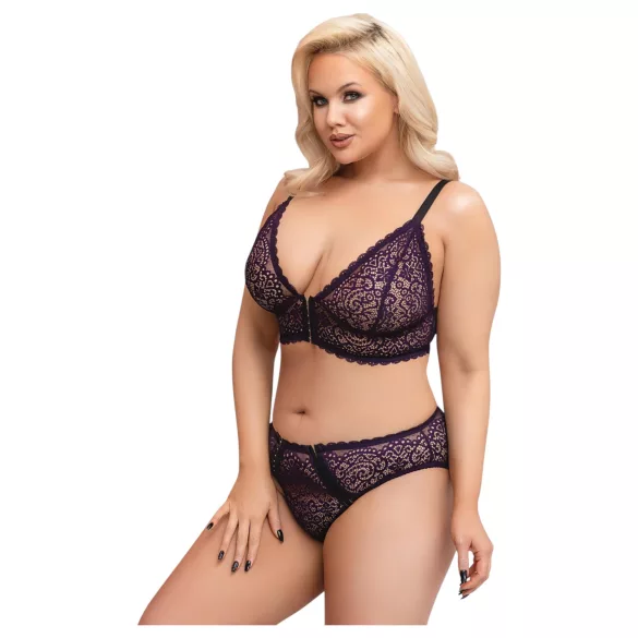 Cottelli Plus Size - caurspīdīgs rakstains krūštura komplekts (violets)