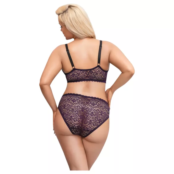 Cottelli Plus Size - caurspīdīgs rakstains krūštura komplekts (violets)