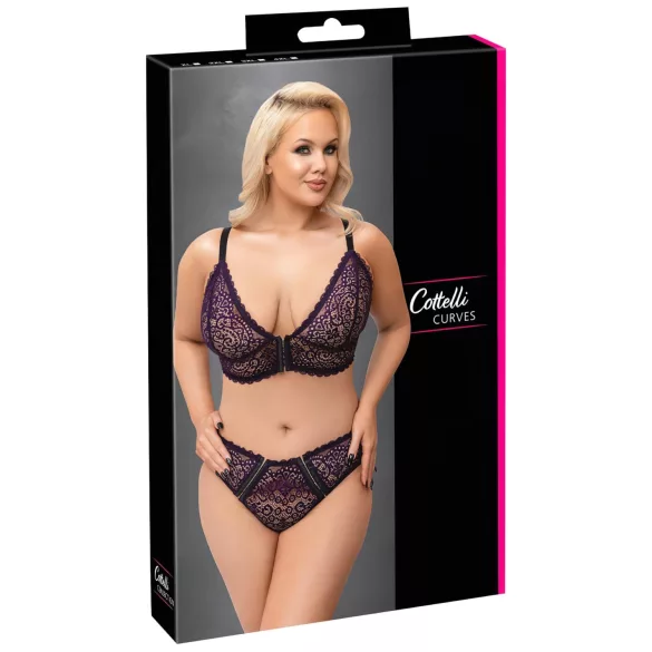 Cottelli Plus Size - caurspīdīgs rakstains krūštura komplekts (violets) - 2XL