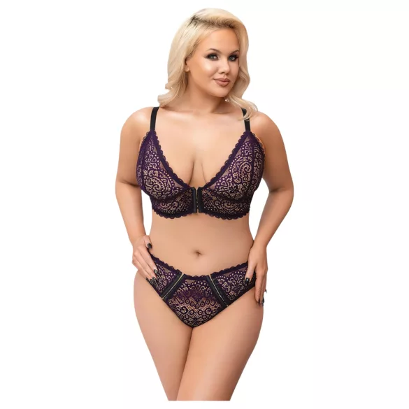 Cottelli Plus Size - caurspīdīgs rakstains krūštura komplekts (violets) - 2XL