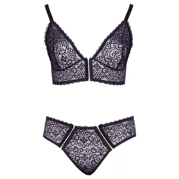 Cottelli Plus Size - caurspīdīgs rakstains krūštura komplekts (violets) - 2XL