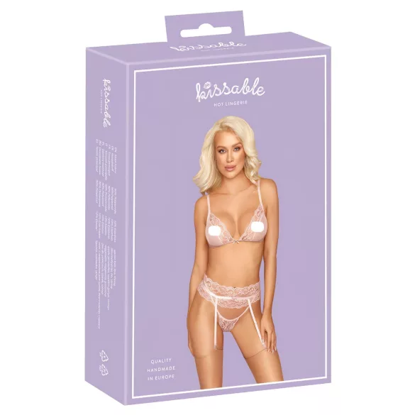 Kissable - sieviešu mežģīņu apakšveļas komplekts rozā - L/XL