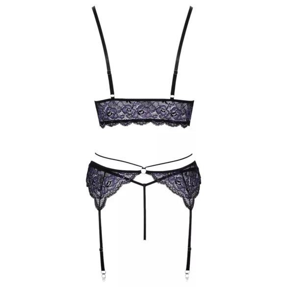 Cottelli - 3-daļīgs mežģīņu veļas komplekts (melni-violets) - L