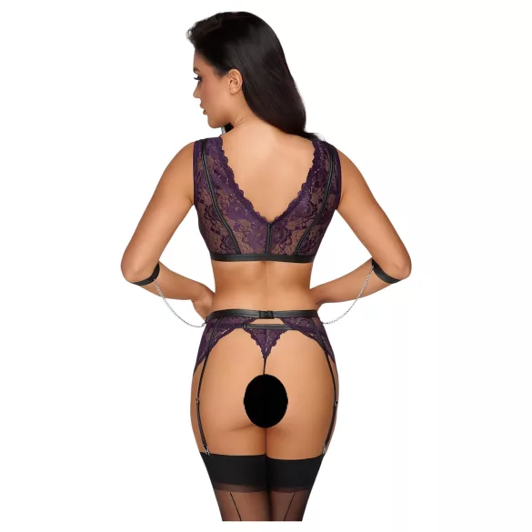 Cottelli Bondage - veļas komplekts un roku dzelži (melni-violeti) - L