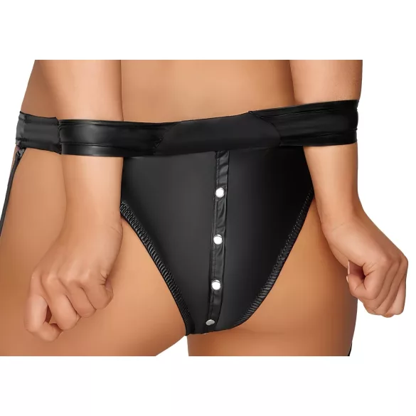 Cottelli Bondage - mirdzošs krūštura komplekts ar aprocēm (melns)