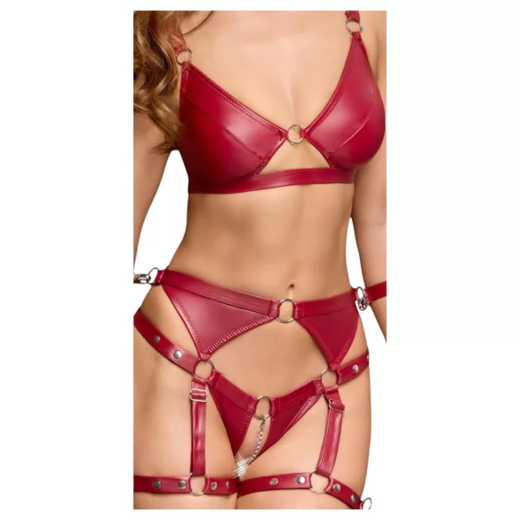 Cottelli Bondage - spīdīgs krūštura komplekts un roku dzelži (sarkans) - XL