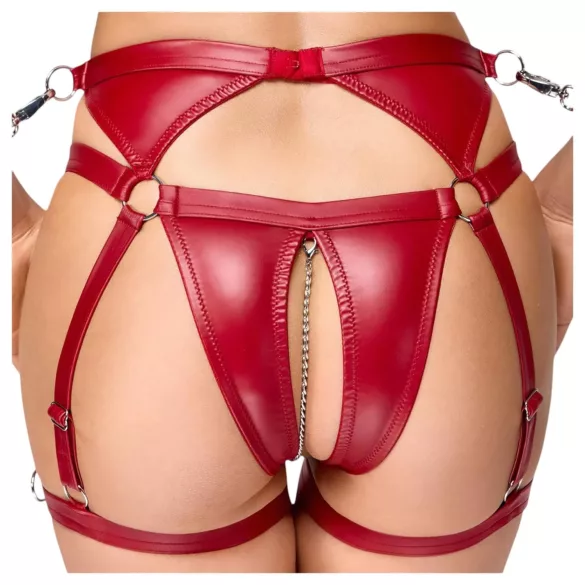 Cottelli Bondage - spīdīgs krūštura komplekts un roku dzelži (sarkans) - XL