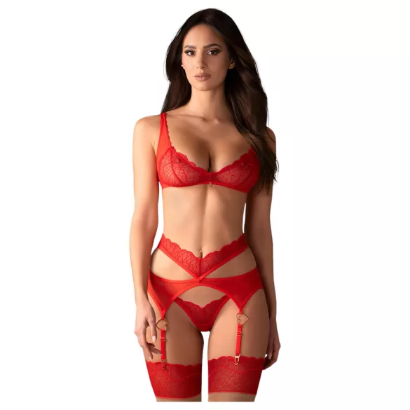 Obsessive Cupid Desir - mežģīņu apakšveļas komplekts sarkans - L/XL