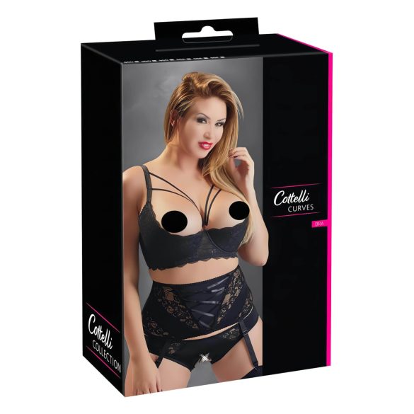 Cottelli Plus Size - lencīšu krūšu pacēlājs ar gredzenu (melns) - 95D