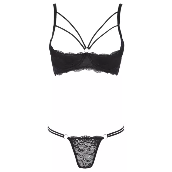 Cottelli - sieviešu puskrūšu krūšturis ar stīpu un stringi melni - 85C/L