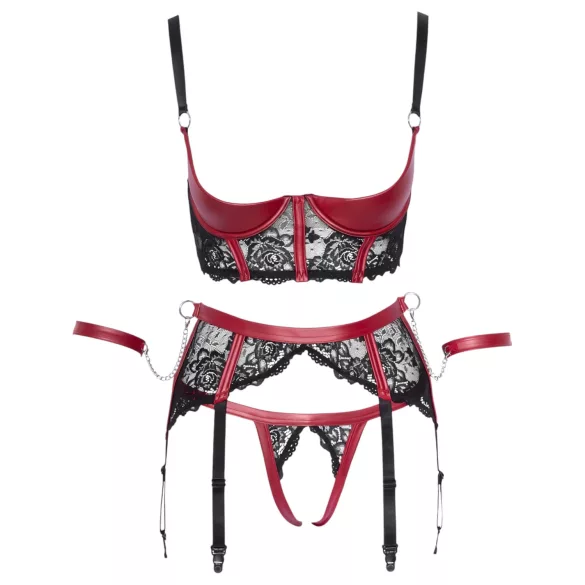 Cottelli Bondage - sieviešu mežģīņu krūštura komplekts, matēts, sarkans - M