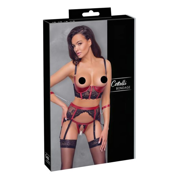 Cottelli Bondage - Sarkans mežģīņu paceltais krūšu komplekts - XL