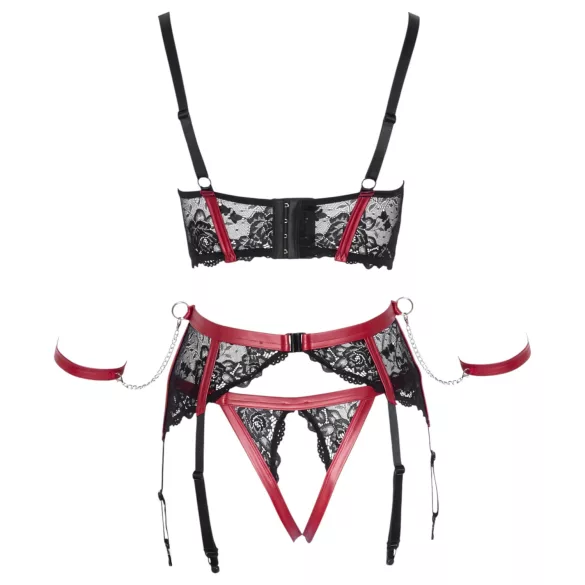 Cottelli Bondage - sieviešu mežģīņu krūštura komplekts, matēts, sarkans - XL