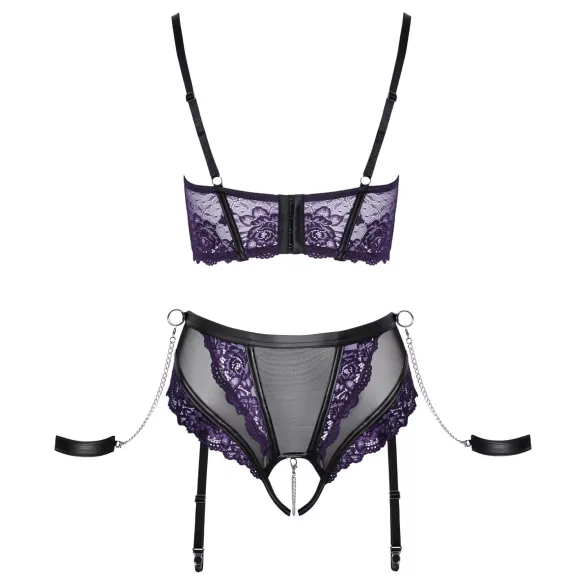 Cottelli Bondage - krūštura komplekts un roku aproces (melni-violets) - L