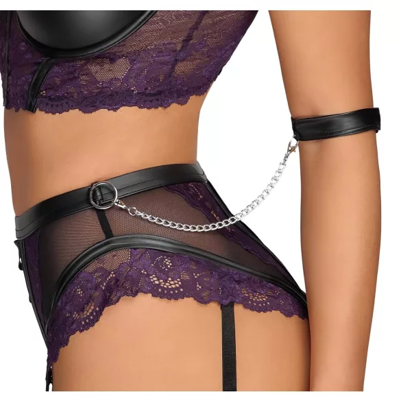 Cottelli Bondage - krūštura komplekts un roku aproces (melni-violets) - XL