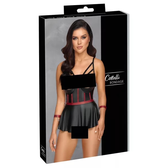 Cottelli Bondage - sieviešu spīdīgs komplekts ar roku dzelžiem melns - 80B/M