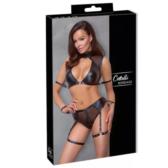 Cottelli Bondage - Krūštura komplekts ar tīkliņveida ieliktni (melns) - L