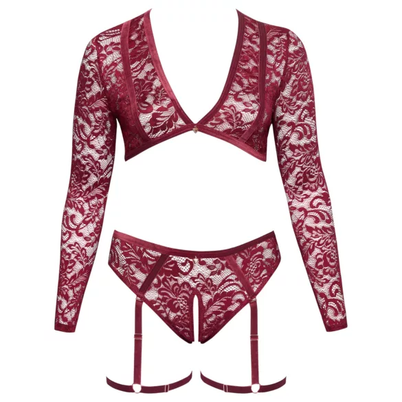 Cottelli Curves - sieviešu mežģīņu apakšveļas komplekts ar garām piedurknēm - 2XL