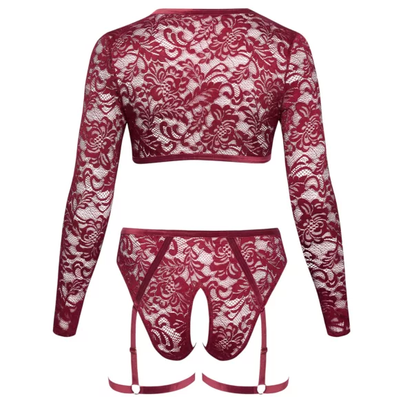 Cottelli Curves - sieviešu mežģīņu apakšveļas komplekts ar garām piedurknēm - 2XL