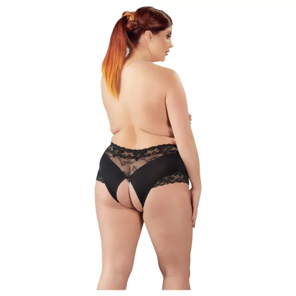 Cottelli plus size atvērtas biksītes ar mežģīnēm un pērlītēm, melnas - 3XL