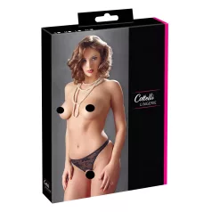   Cottelli - sieviešu atvērta mežģīņu string biksītes ar pērlītēm melnas