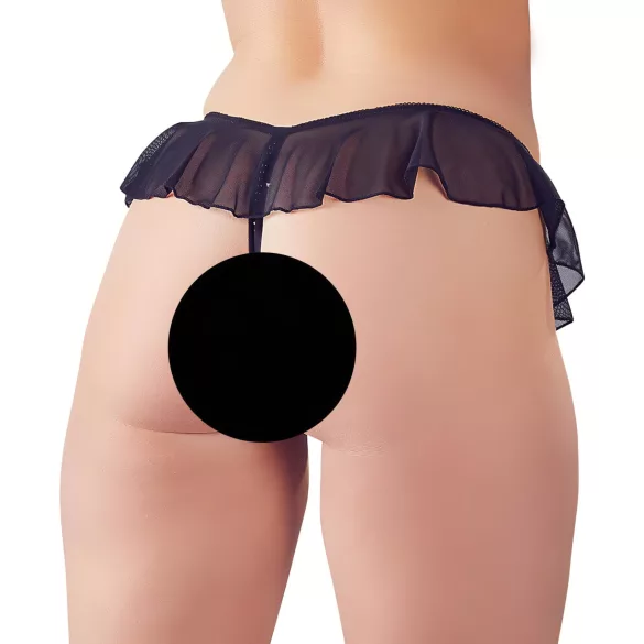 Cottelli - atvērtas stringbiksītes ar pērlītēm un volāniem melnas - XL