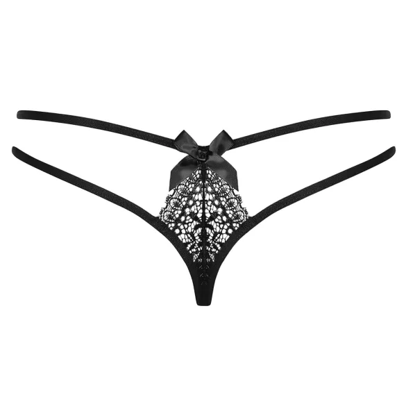 Obsessive sieviešu mežģīņu stringi ar dubultām lencēm melni - L/XL