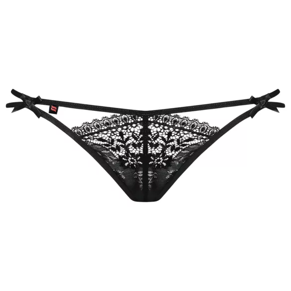 Obsessive sieviešu mežģīņu stringi ar dubultām lencēm melni - L/XL