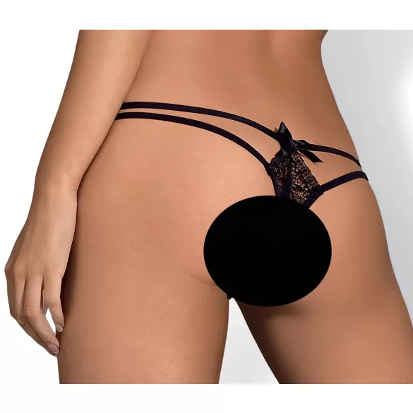 Obsessive sieviešu mežģīņu stringi ar dubultām lencēm melni - L/XL