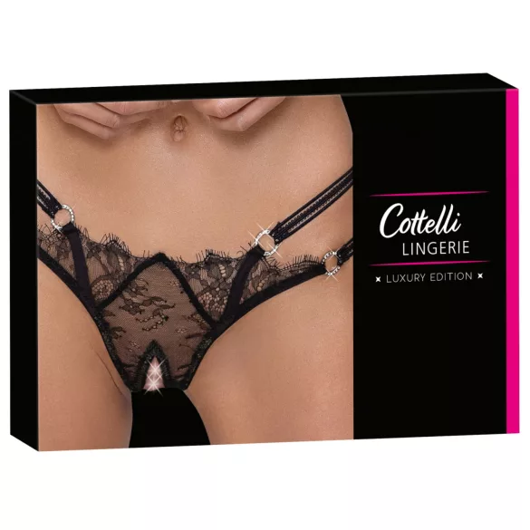 Cottelli - sieviešu atvērtas string biksītes ar gredzeniem melnas - M/L