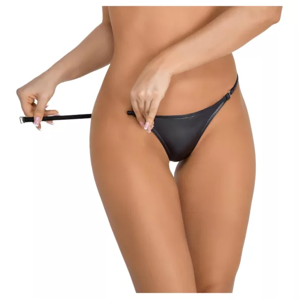 Noir - sieviešu tanga apakšbiksītes spīdīgas melnas - L/XL
