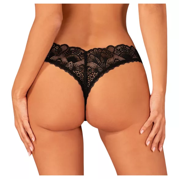 Obsessive sieviešu atvērta mežģīņu stringi melni - XL/XXL